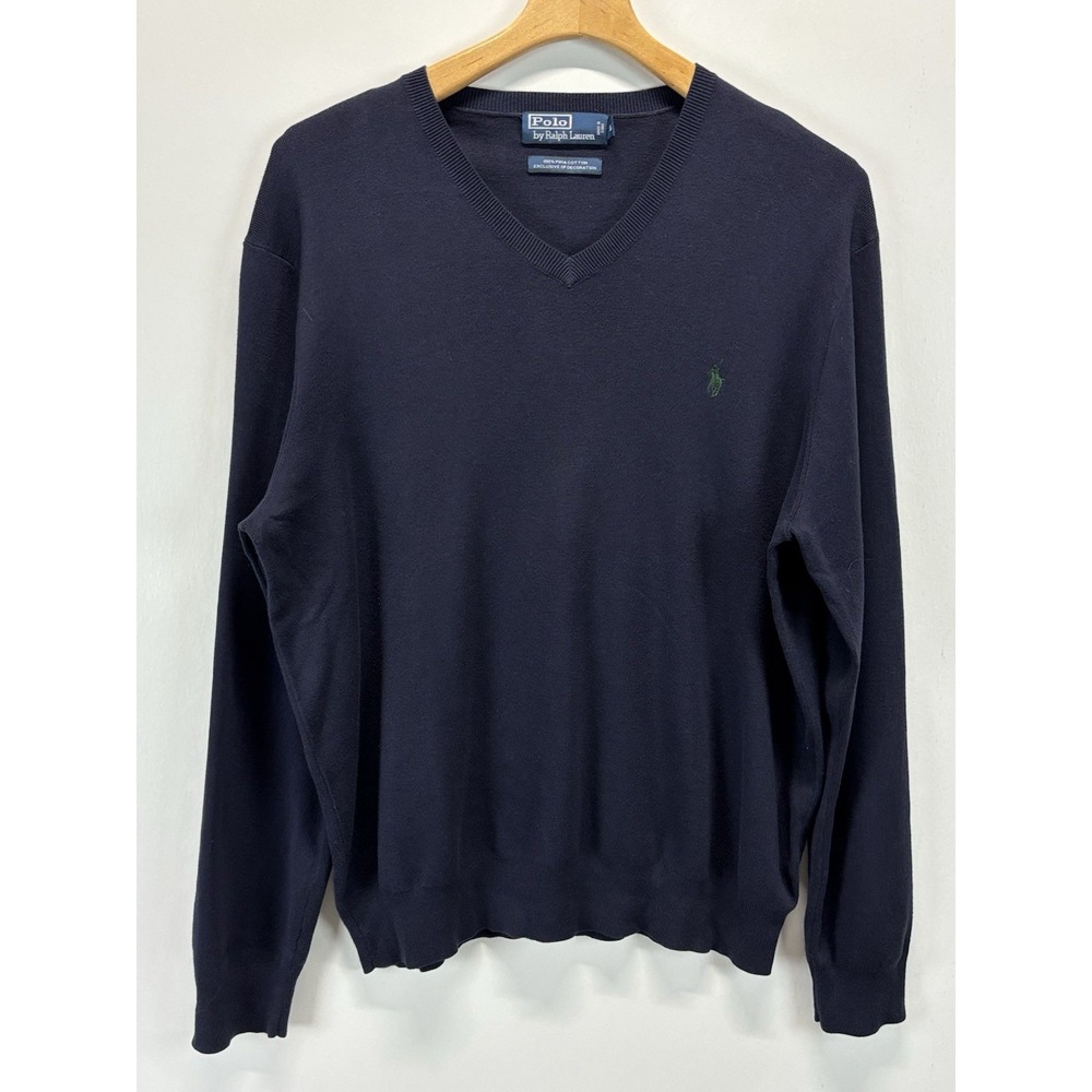 Vtg Polo Ralph Lauren Pima Vneck Sweater Sz X-Large Men's Navy Lightweight